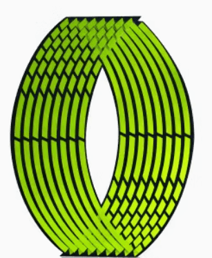 Neon green reflective rim tape for motorcycles, designed to enhance visibility and style on bike wheels.