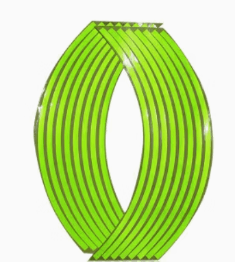 Neon green reflective rim tape for motorcycles, designed to enhance visibility and style on motorcycle wheels.