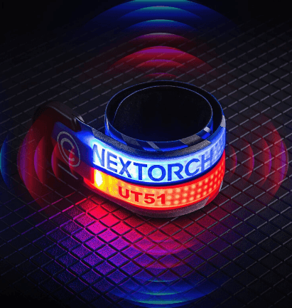 NEXTORCH™ Slap-on Strobe Alert Armband for motorcycle safety, featuring bright LED lights and adjustable strap.
