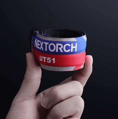 NEXTORCH™ Slap-on Strobe Alert Armband for motorcycle safety, featuring bright LED lights and adjustable strap for visibility.