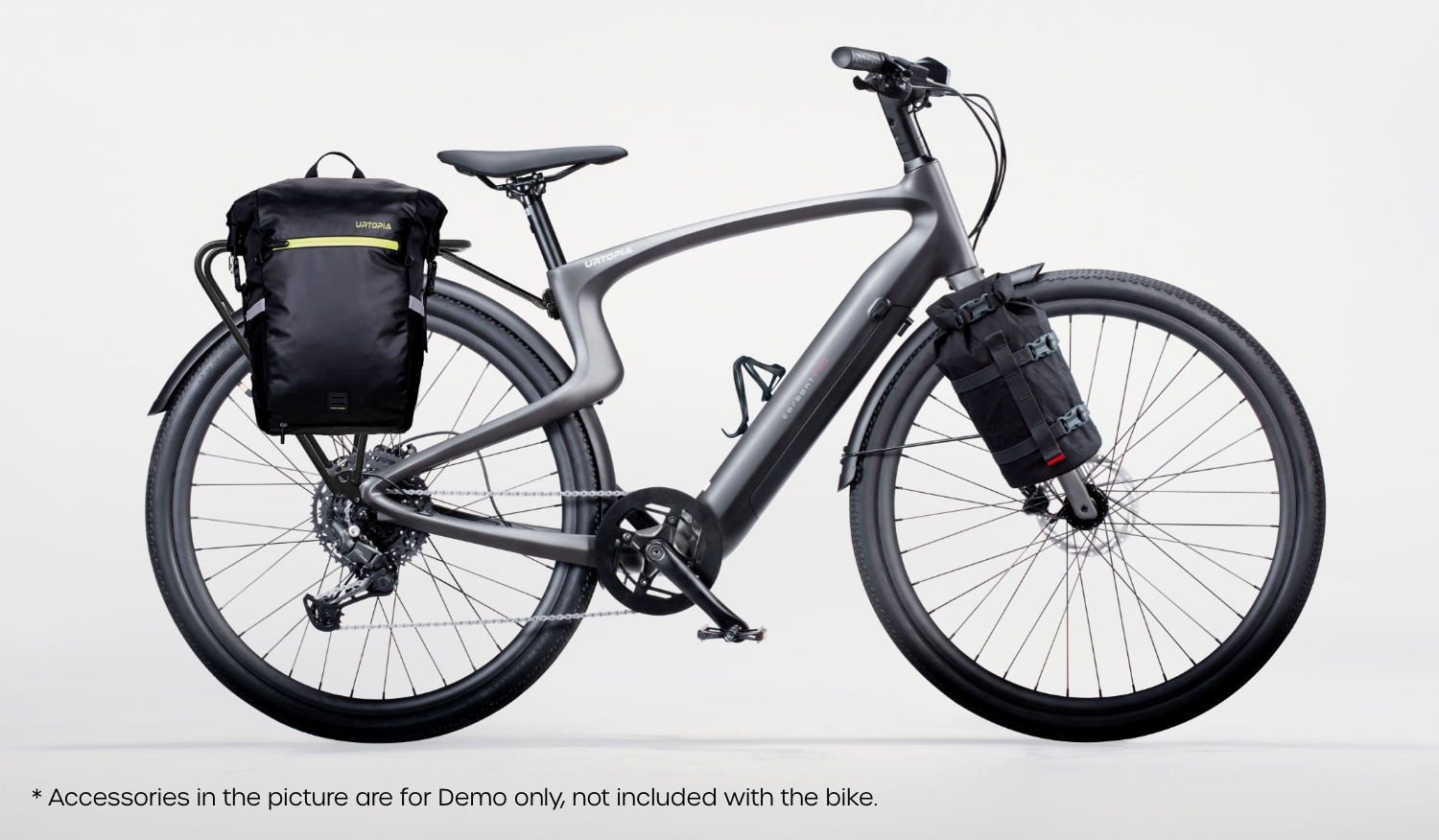 Rex E-Bikes Urtopia CARBON 1 PRO e-bike with sleek black frame, digital display, and integrated battery for eco-friendly transportation.