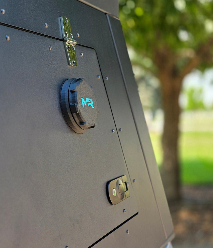 Muddy River Outdoors diesel heater port for campers and toppers, showcasing a durable pass-through design.