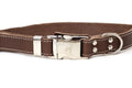 Euro-Dog Collars quick-release chocolate leather dog collar with metal buckle, adjustable and durable for everyday wear.