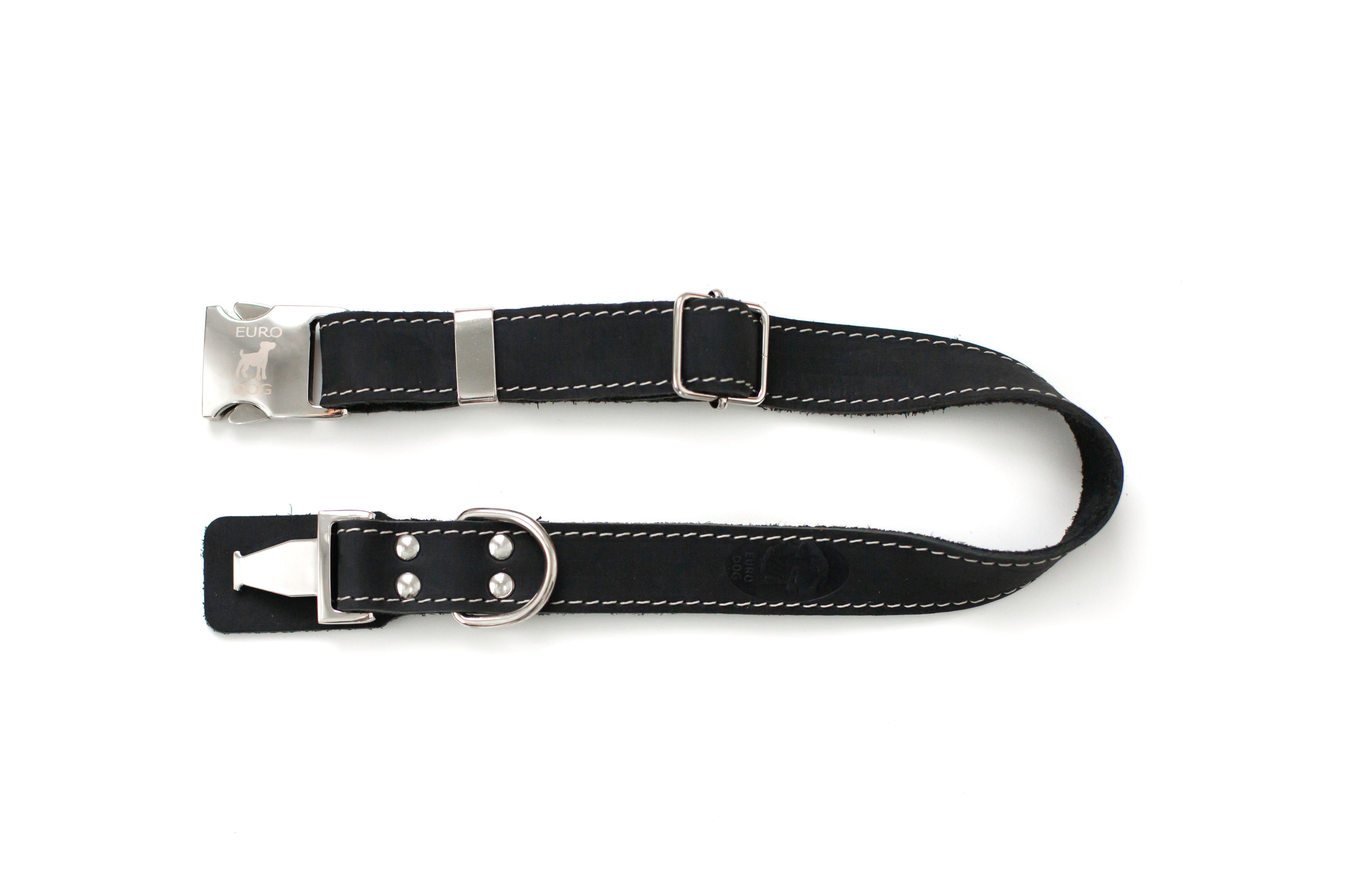 Bestseller Euro-Dog Collars Midnight Black Leather Dog Collar with metal buckle, durable and stylish for medium-sized dogs