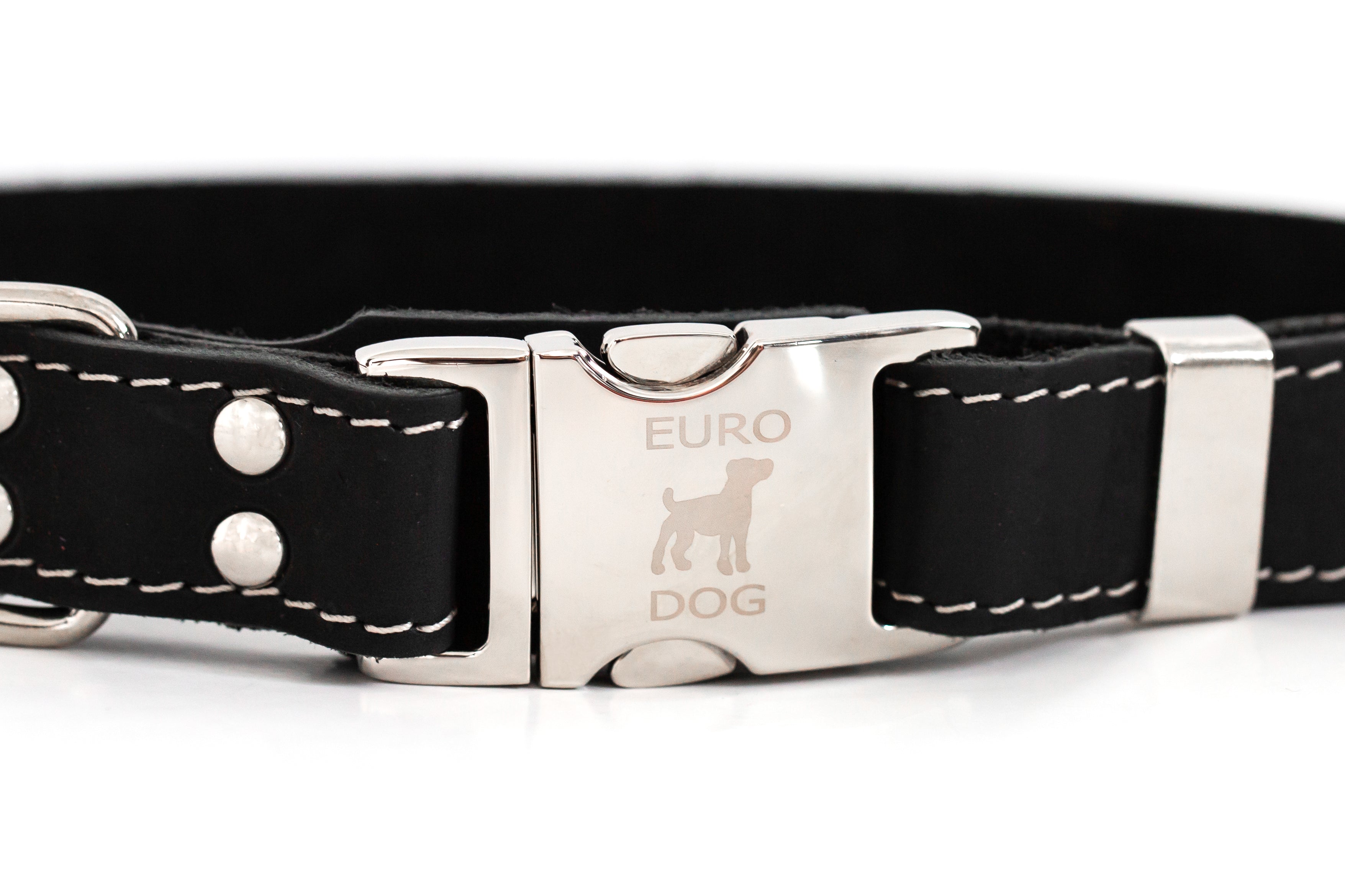 Bestseller Euro-Dog Collars midnight black leather dog collar with metal buckle and quick-release clasp, quality leather design.