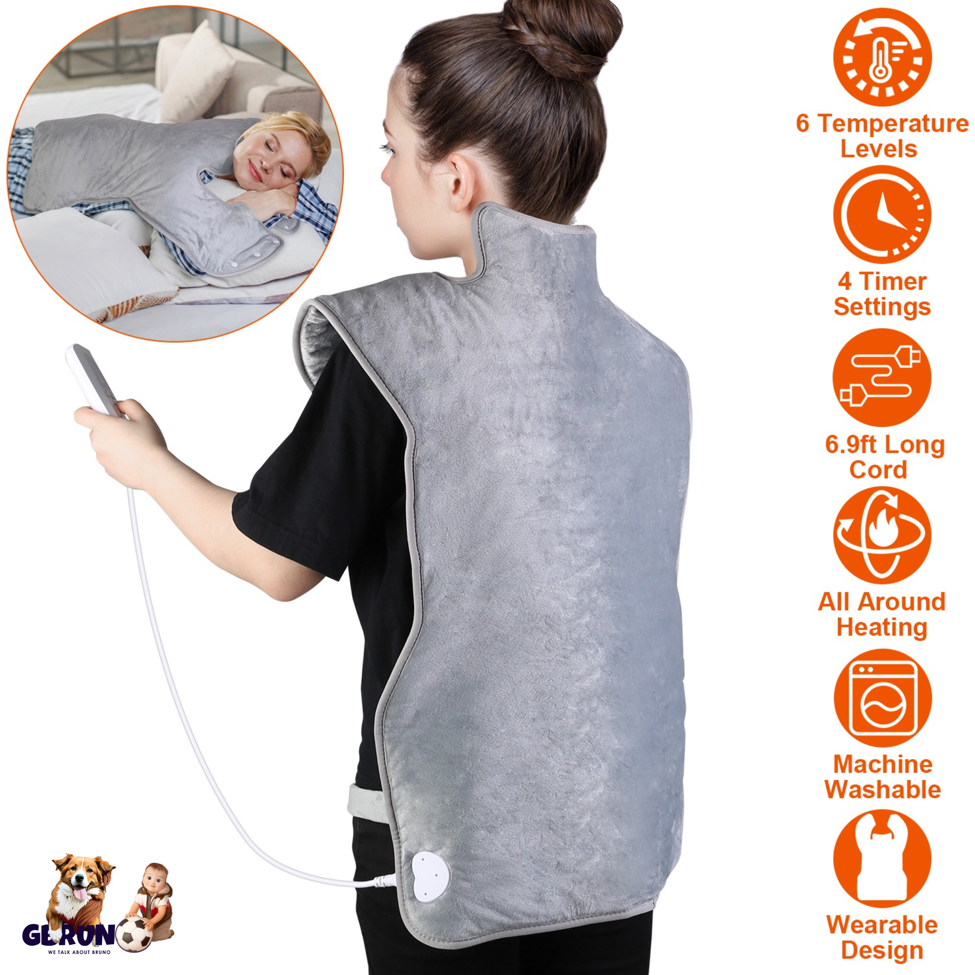 36.6x22in Electric Heating Wrap for Neck Shoulder Fast Heating Pad Mat Heated Neck Wrap for Back Pain Relief with 6 Temperature Settings 4 Timer Modes - OVERLANDERS Outfitter