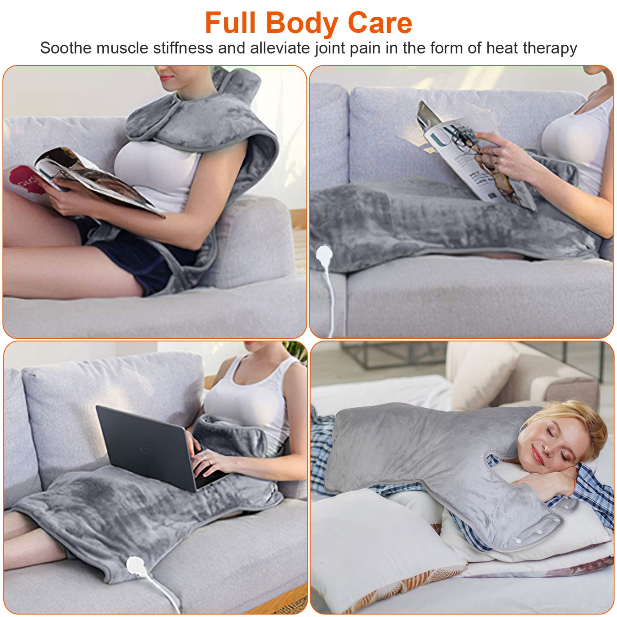 36.6x22in Electric Heating Wrap for Neck Shoulder Fast Heating Pad Mat Heated Neck Wrap for Back Pain Relief with 6 Temperature Settings 4 Timer Modes - OVERLANDERS Outfitter