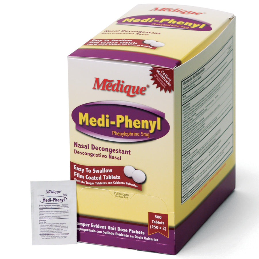 Box of Medi-Phenyl medicine with 500 tablets in a box, used for topical treatment, by Quakekits.com.