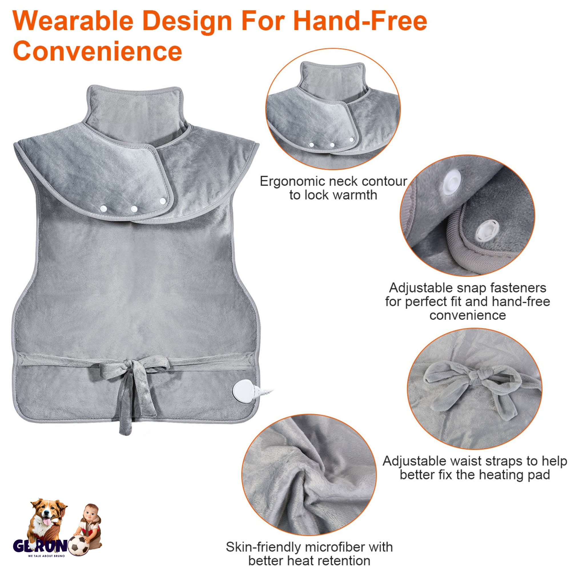 36.6x22in Electric Heating Wrap for Neck Shoulder Fast Heating Pad Mat Heated Neck Wrap for Back Pain Relief with 6 Temperature Settings 4 Timer Modes - OVERLANDERS Outfitter