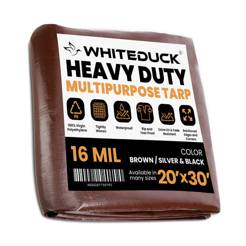 White Duck Outdoors 20x30 heavy-duty poly tarp, 16 mil thickness, waterproof and durable for outdoor covering and protection.