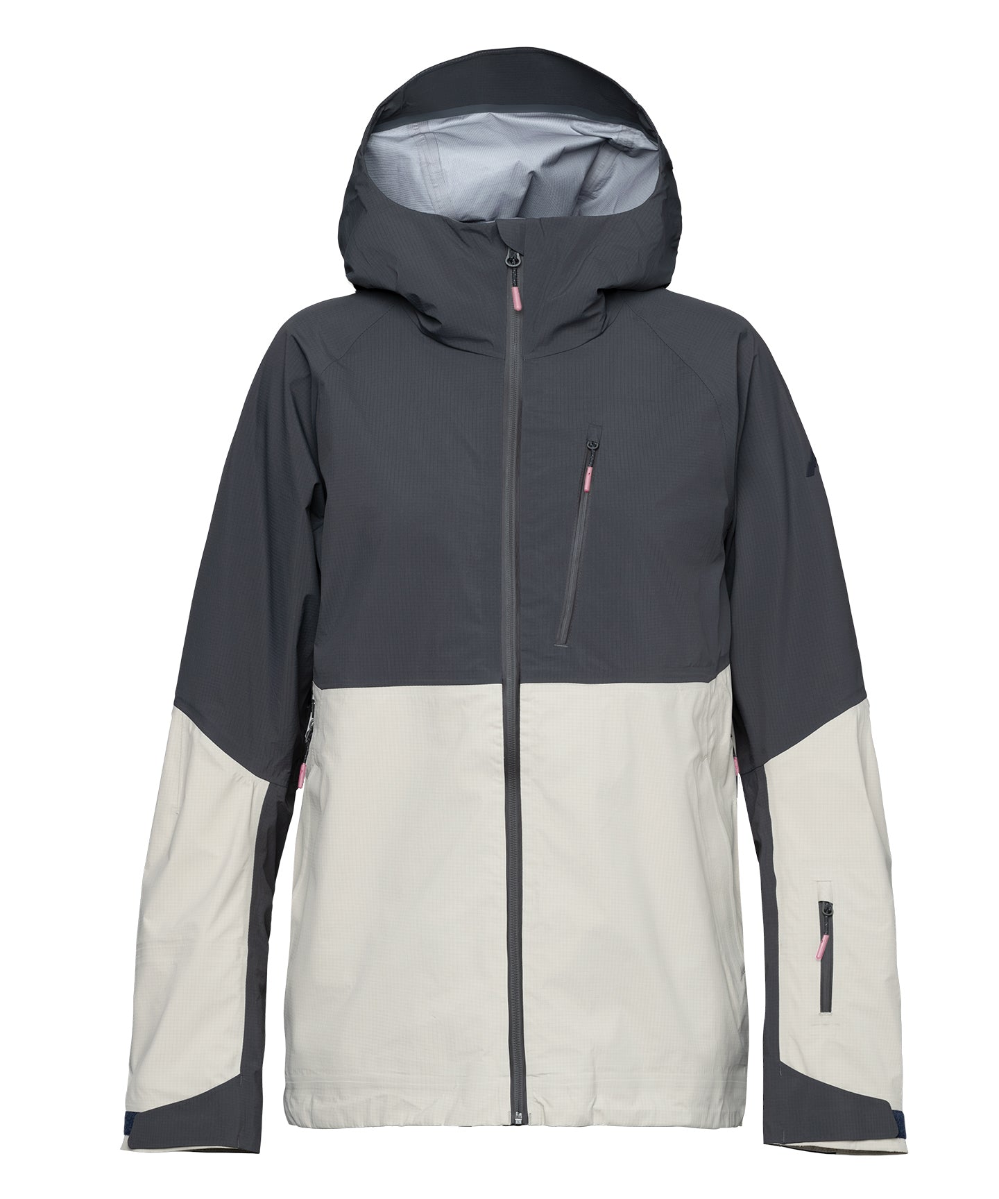 Light khaki Strafe Outerwear Meadow 3L shell jacket displayed, featuring a water-resistant design and adjustable hood.