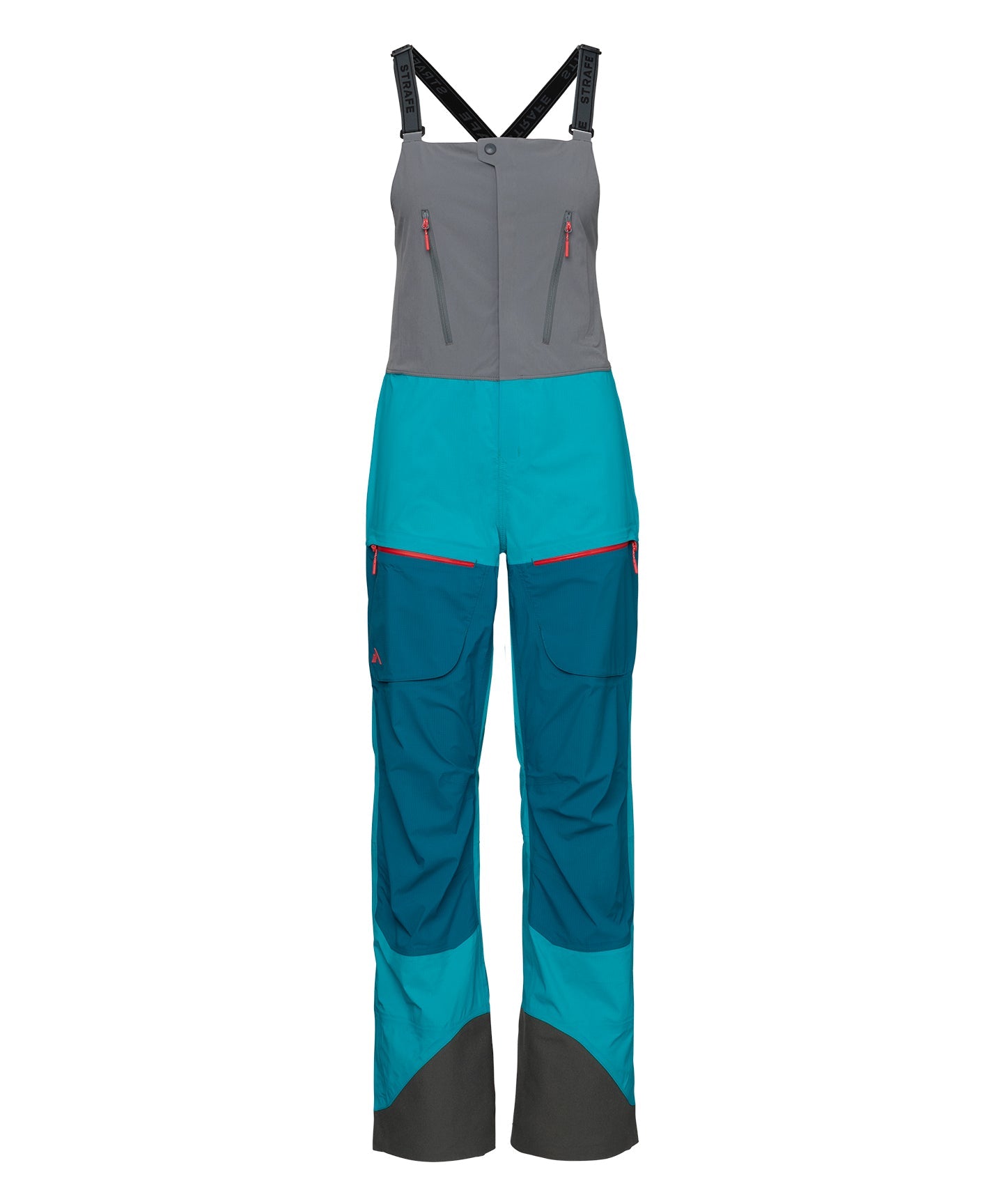 Strafe Outerwear Scarlett 3L Shell Bib pants in Lagoon, showcasing waterproof fabric and adjustable straps for outdoor activities.