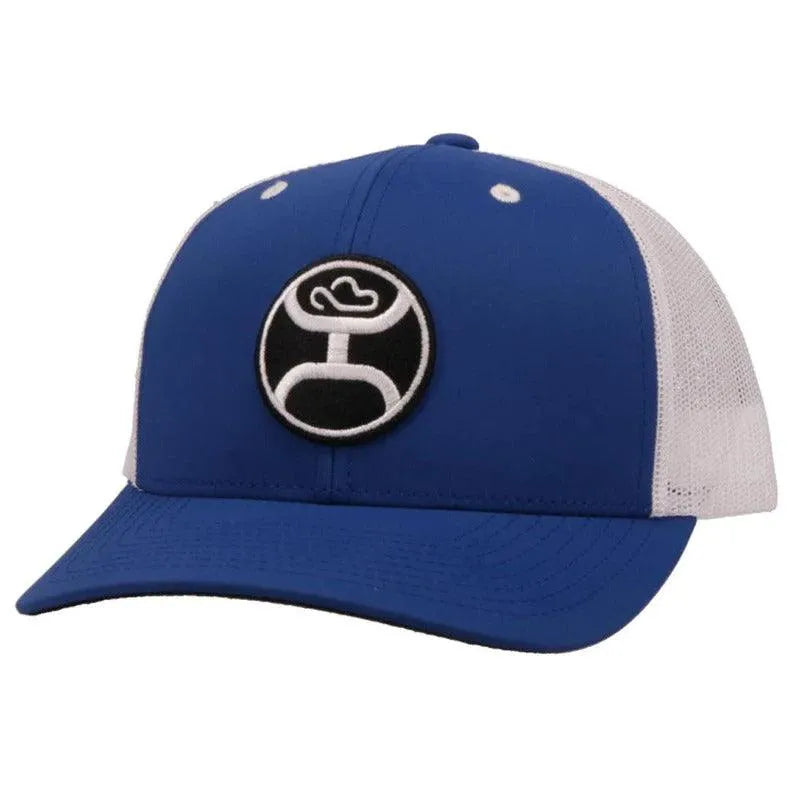 Blue and white HOOey Primo trucker cap with mesh back and curved brim, stylish headwear by HatCountry.