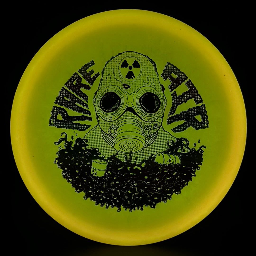Rare Air Discs Color Lunar Recon Mortar F2 disc golf disc with Radioactive Man stamp, featuring vibrant lunar-inspired artwork.