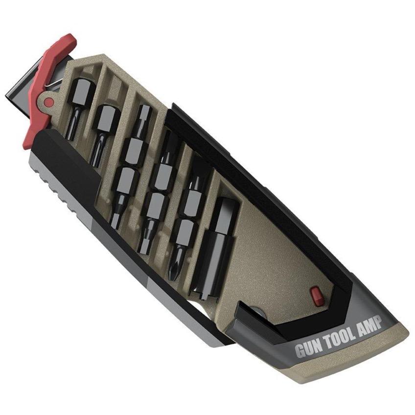 HCC Tactical Gun Tool Amp for AR15 cleaning and maintenance, compact multi-tool with screwdrivers and brushes for firearm care