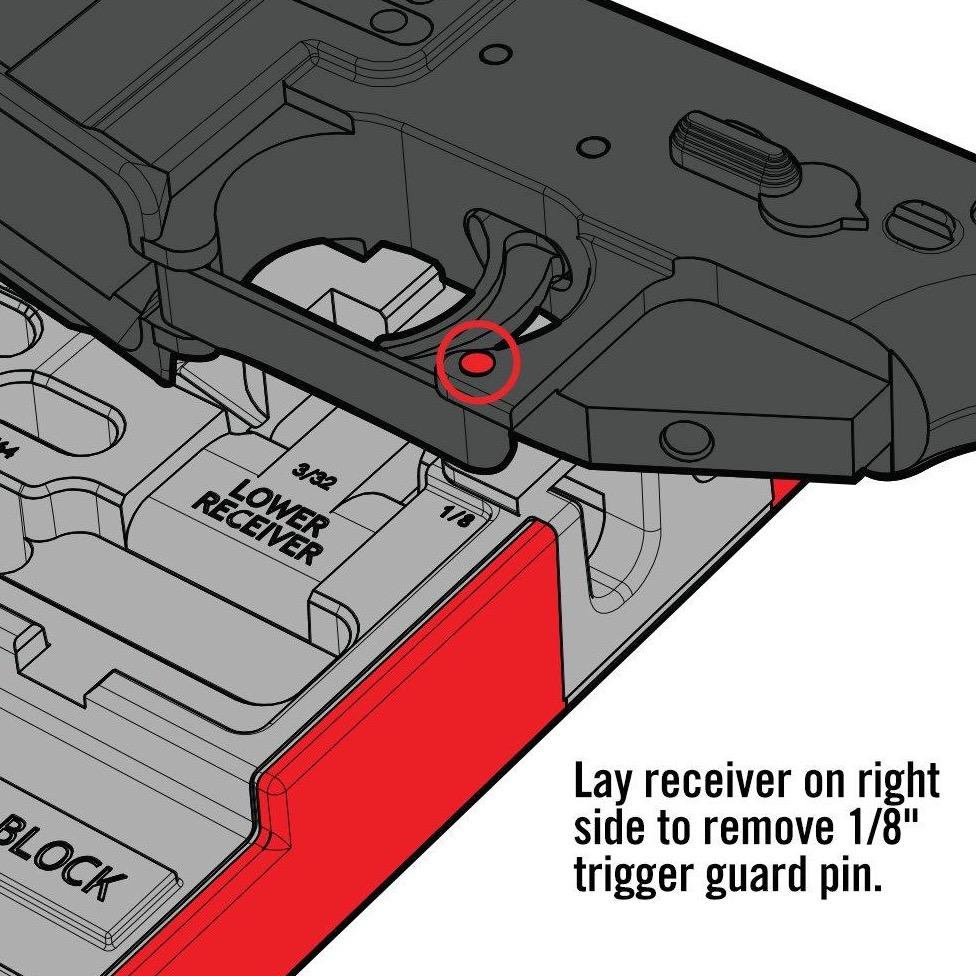 HCC Tactical AR15 Master Bench Block for cleaning and maintenance, shown on a workbench with tools and firearm components.