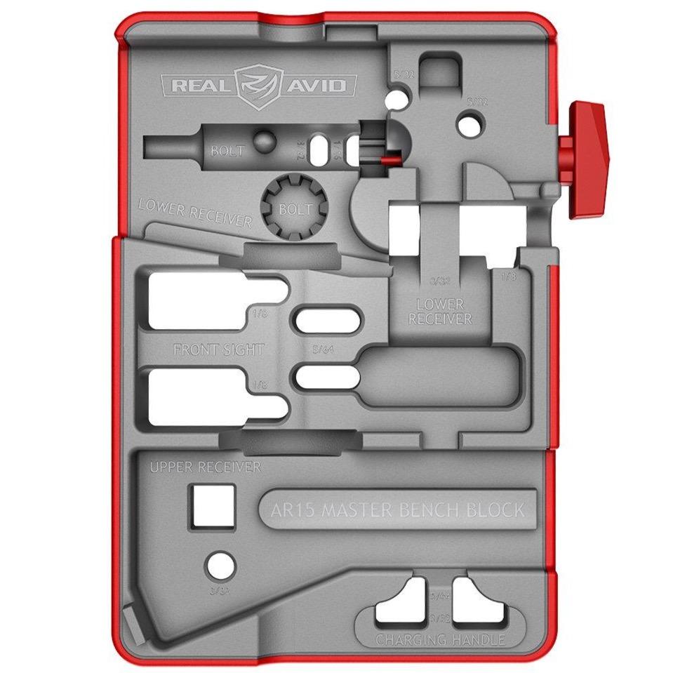 HCC Tactical AR15 Master Bench Block for firearm cleaning and maintenance, showing a durable gun cleaning tool on a workbench.