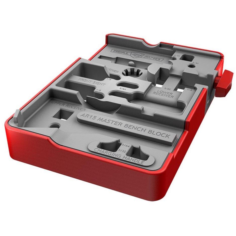 HCC Tactical AR15 Master Bench Block used for firearm cleaning and maintenance, featuring durable construction and multiple support slots.
