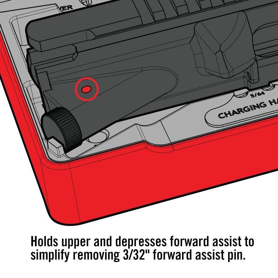 HCC Tactical AR15 Master Bench Block used for cleaning and maintenance of AR15 rifles on a workbench.