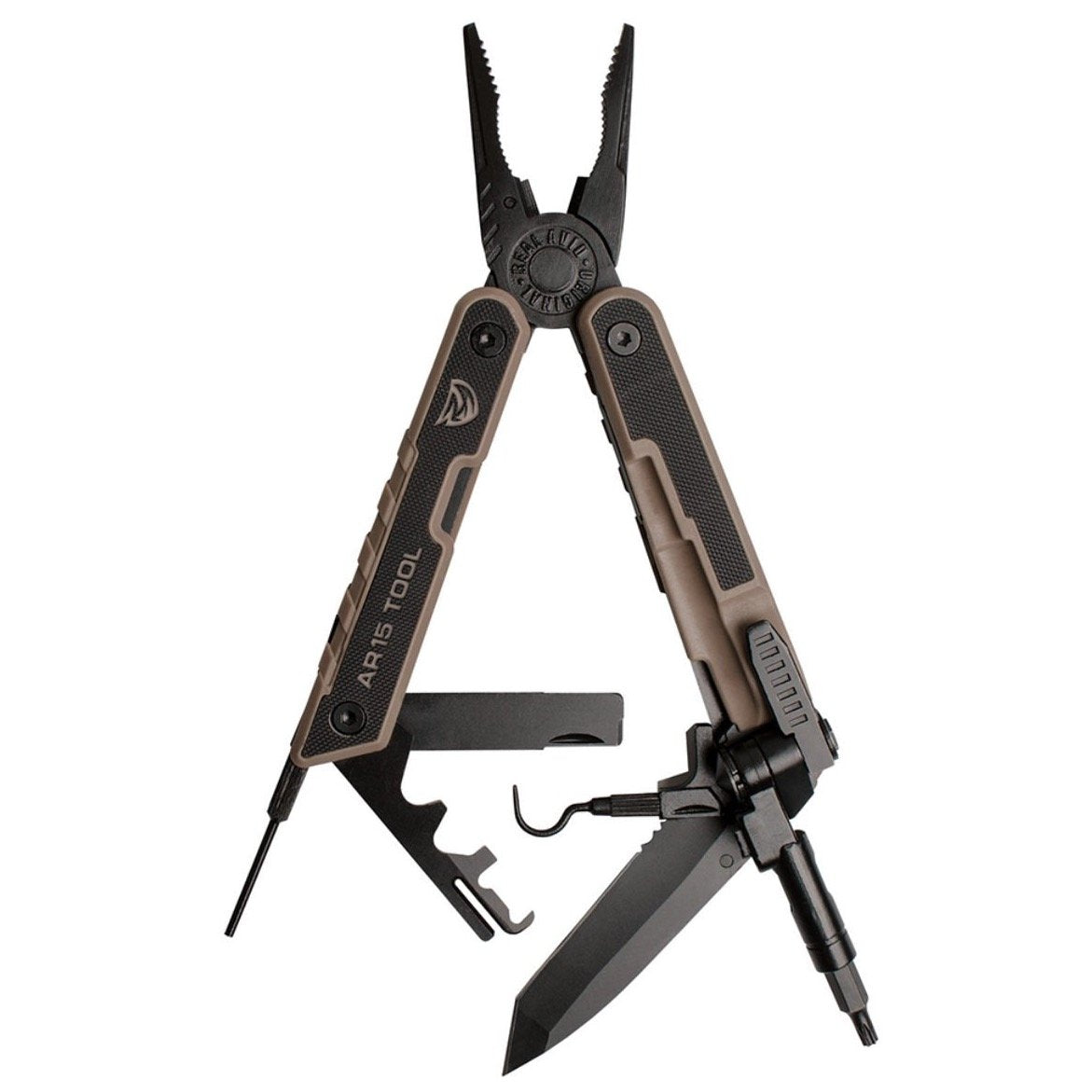 HCC Tactical AR15 Tool™ for cleaning and maintenance, featuring various attachments and a compact design.