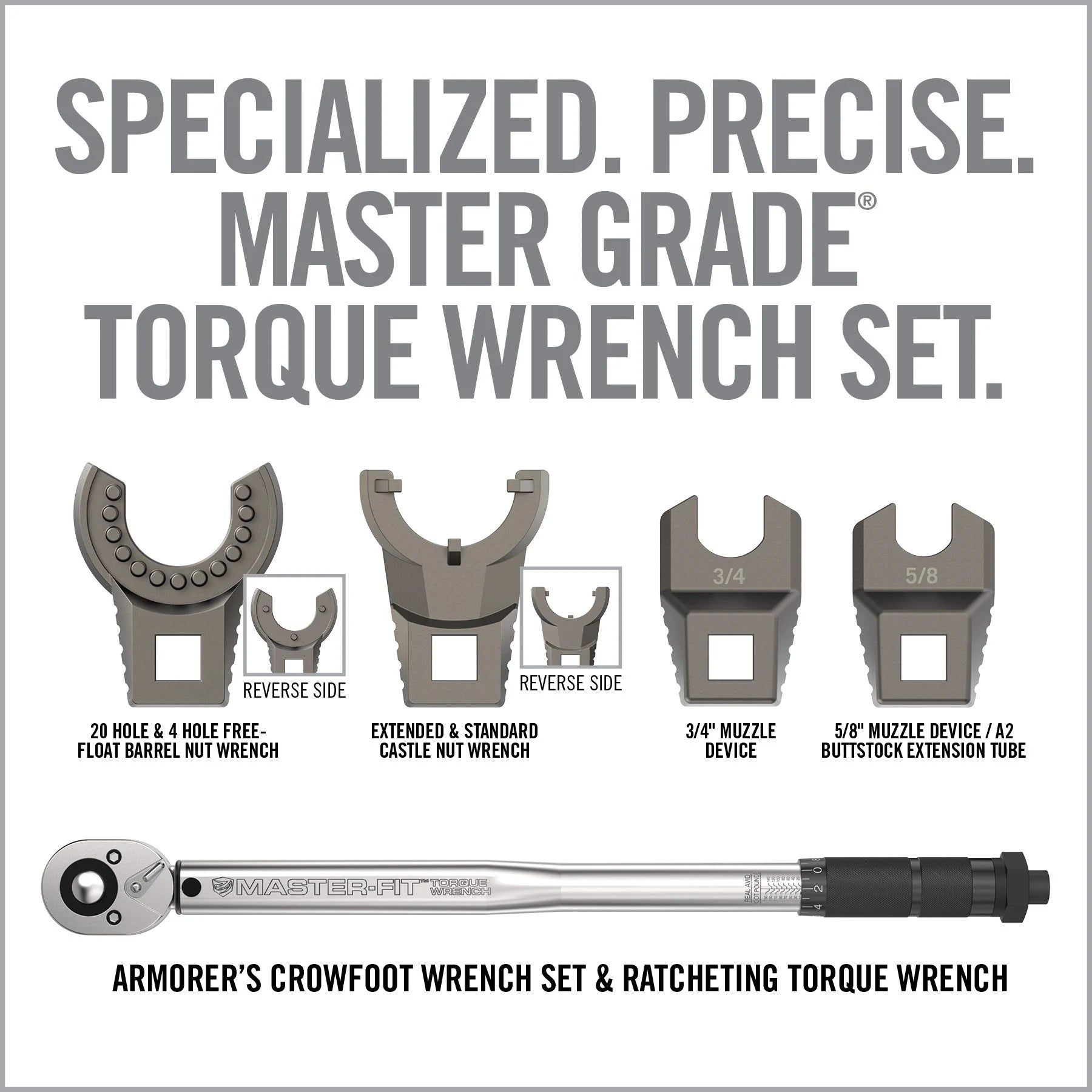 HCC Tactical Master-Fit A2/AR15 Crowfoot Wrench Set for firearm cleaning and maintenance, showcasing multiple wrenches.