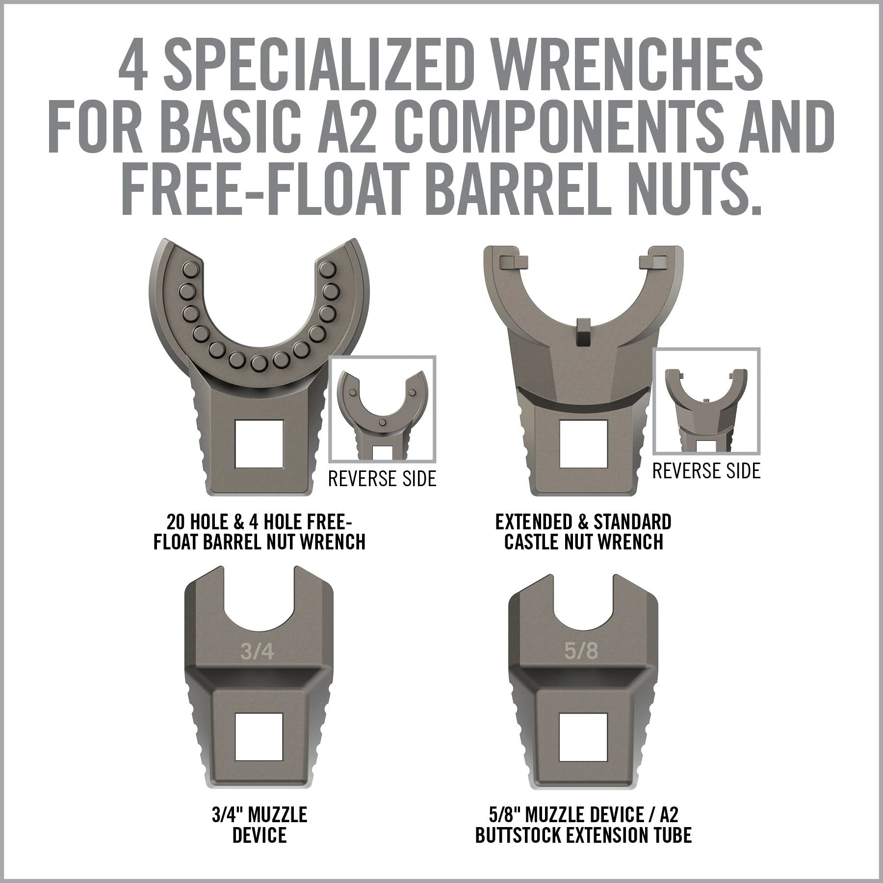 HCC Tactical Master-Fit A2/AR15 Crowfoot Wrench Set for firearm cleaning and maintenance, showcasing multiple wrenches.