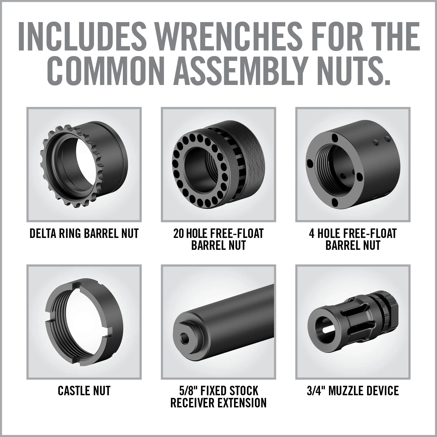 HCC Tactical Master-Fit A2/AR15 Crowfoot Wrench Set for firearm cleaning and maintenance, featuring multiple wrench sizes.