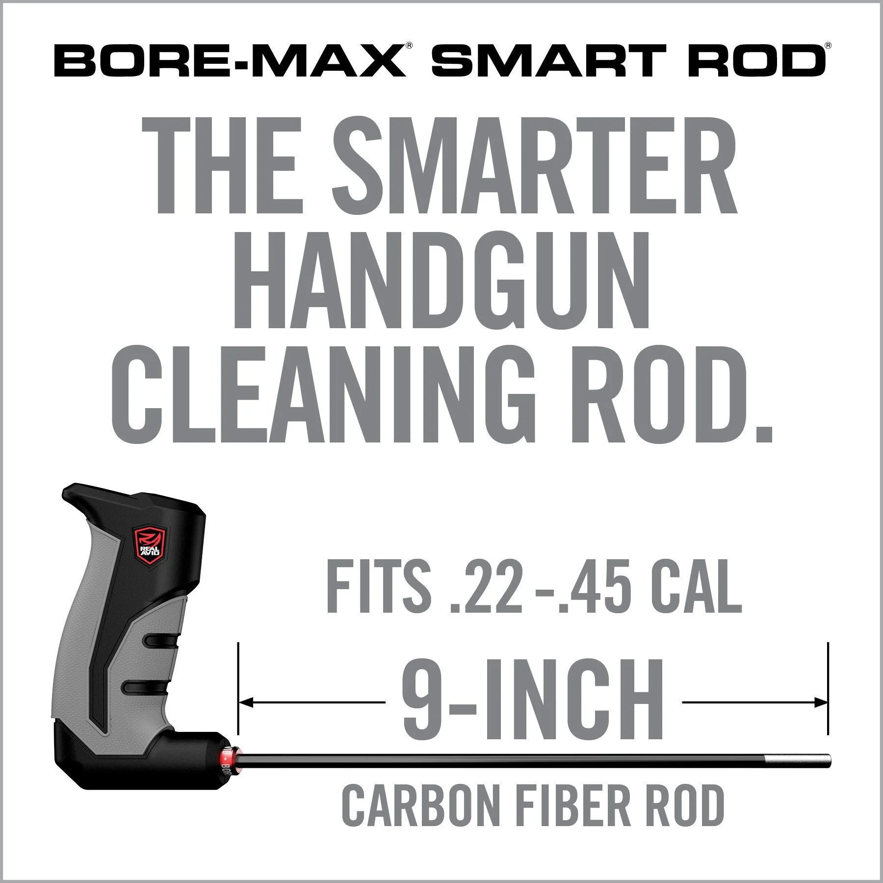 HCC Tactical Bore-Max Smart Rod Handgun cleaning rod in 9-inch carbon fiber for firearm maintenance and cleaning.