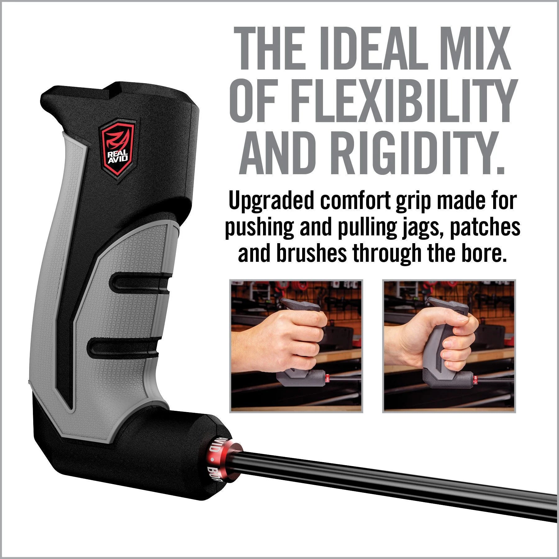HCC Tactical Bore-Max Smart Rod Handgun cleaning tool, 9-inch carbon fiber for firearm maintenance, shown on white background.