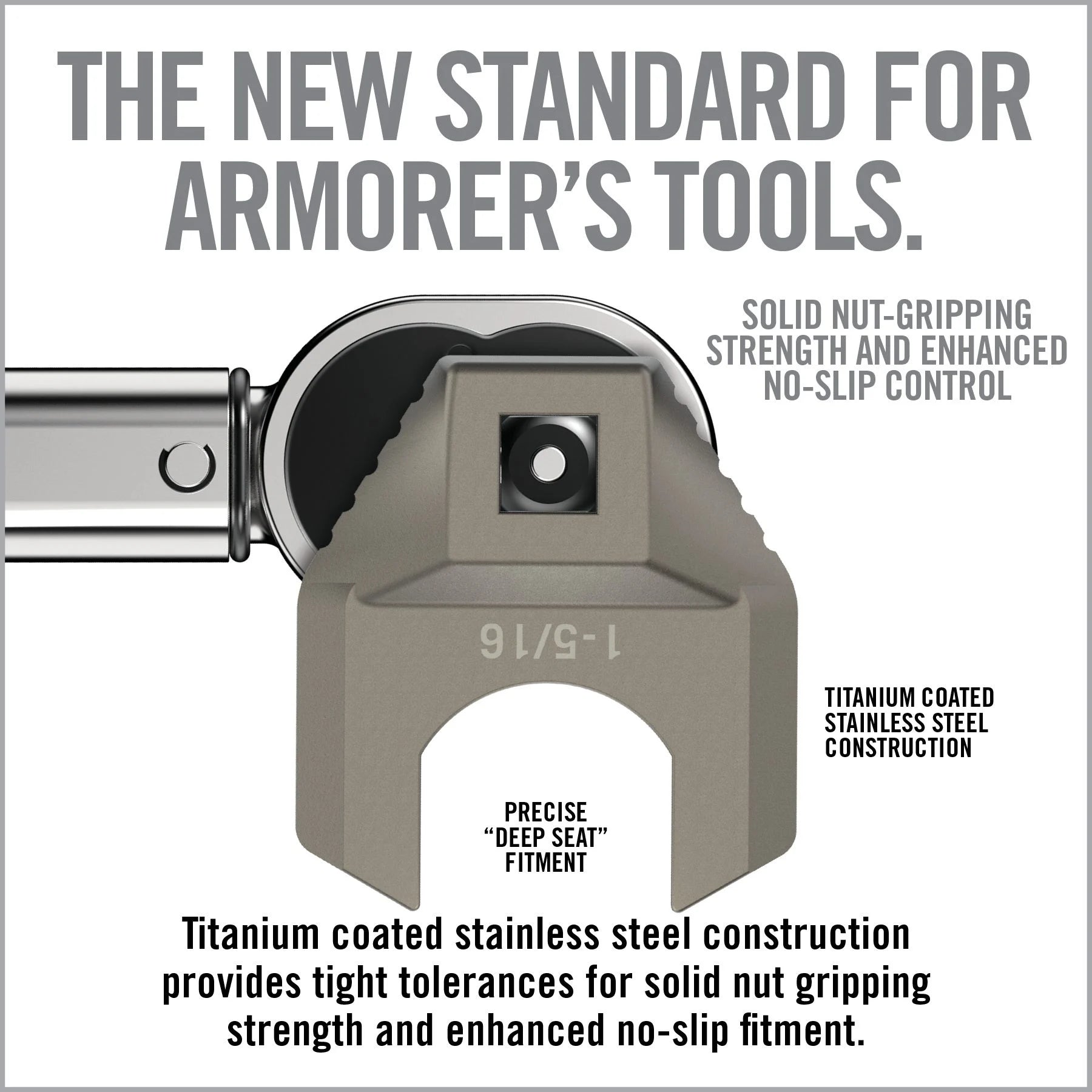 HCC Tactical Master Fit Wrench Heads for cleaning and maintenance, showcasing various sizes and durable design.