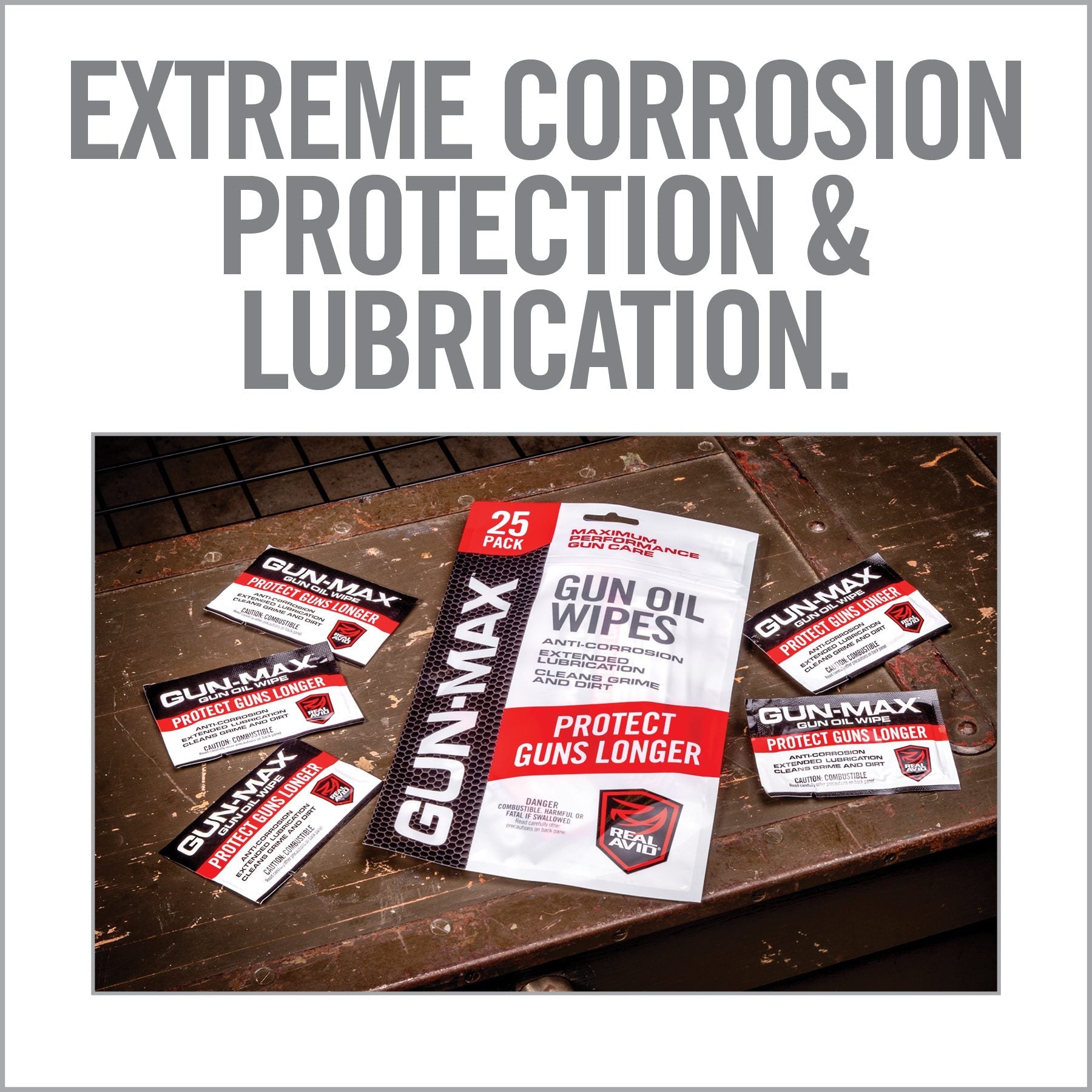 HCC Tactical Gun-Max Gun Oil Wipes in a pack of 25 for effective firearm cleaning and maintenance.