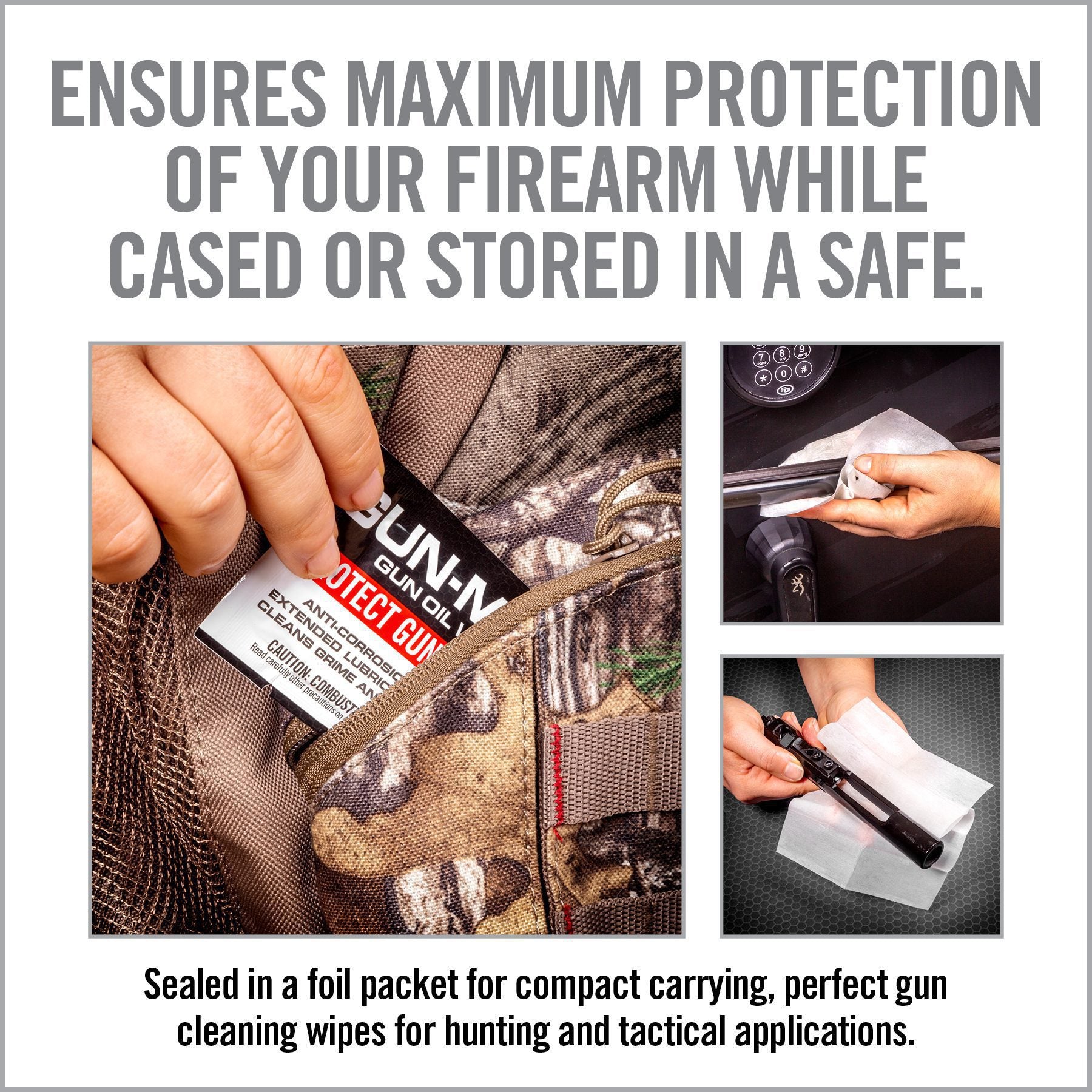HCC Tactical Gun-Max Gun Oil Wipes in a 25 pack for effective firearm cleaning and maintenance.