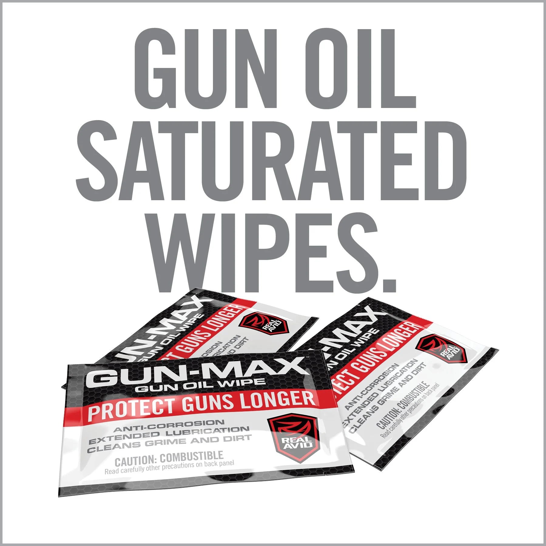 HCC Tactical Gun-Max Gun Oil Wipes in a 25 pack for firearm cleaning and maintenance, featuring individual wipe packaging.