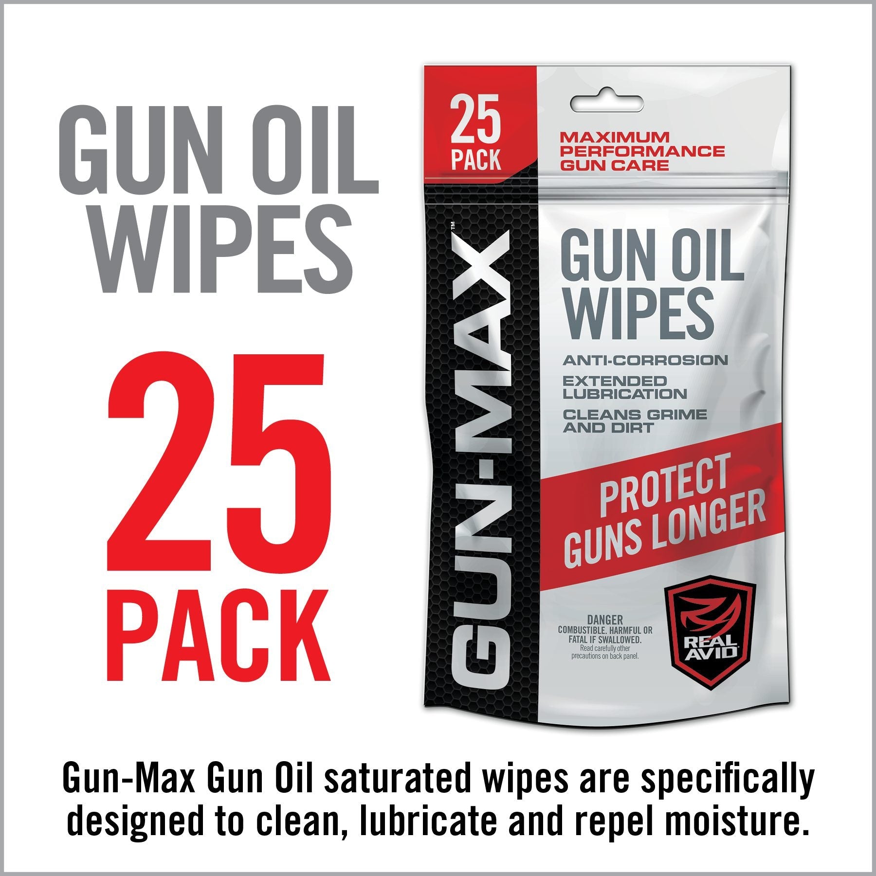 HCC Tactical Gun-Max Gun Oil Wipes in a 25 pack for effective firearm cleaning and maintenance.