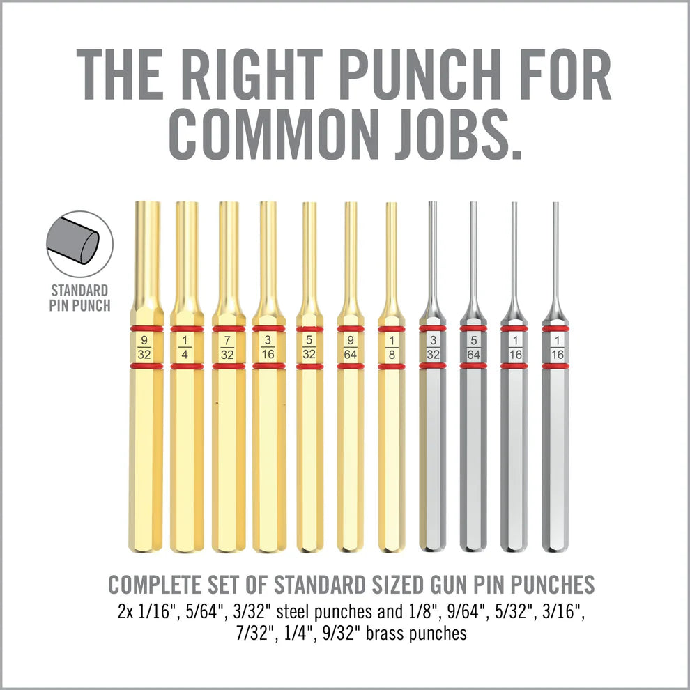HCC Tactical Accu-Punch 11-piece brass and steel pin punch set for cleaning and maintenance tools, with various punch sizes.