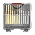 HCC Tactical Accu-Punch 11-piece brass and steel pin punch set for cleaning and maintenance tasks, displayed on a workbench