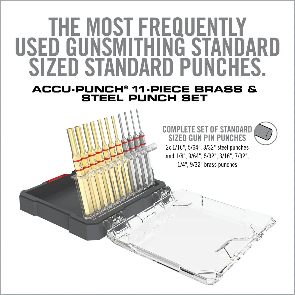 HCC Tactical Accu-Punch 11-piece set of brass and steel pin punches for cleaning and maintenance tasks.