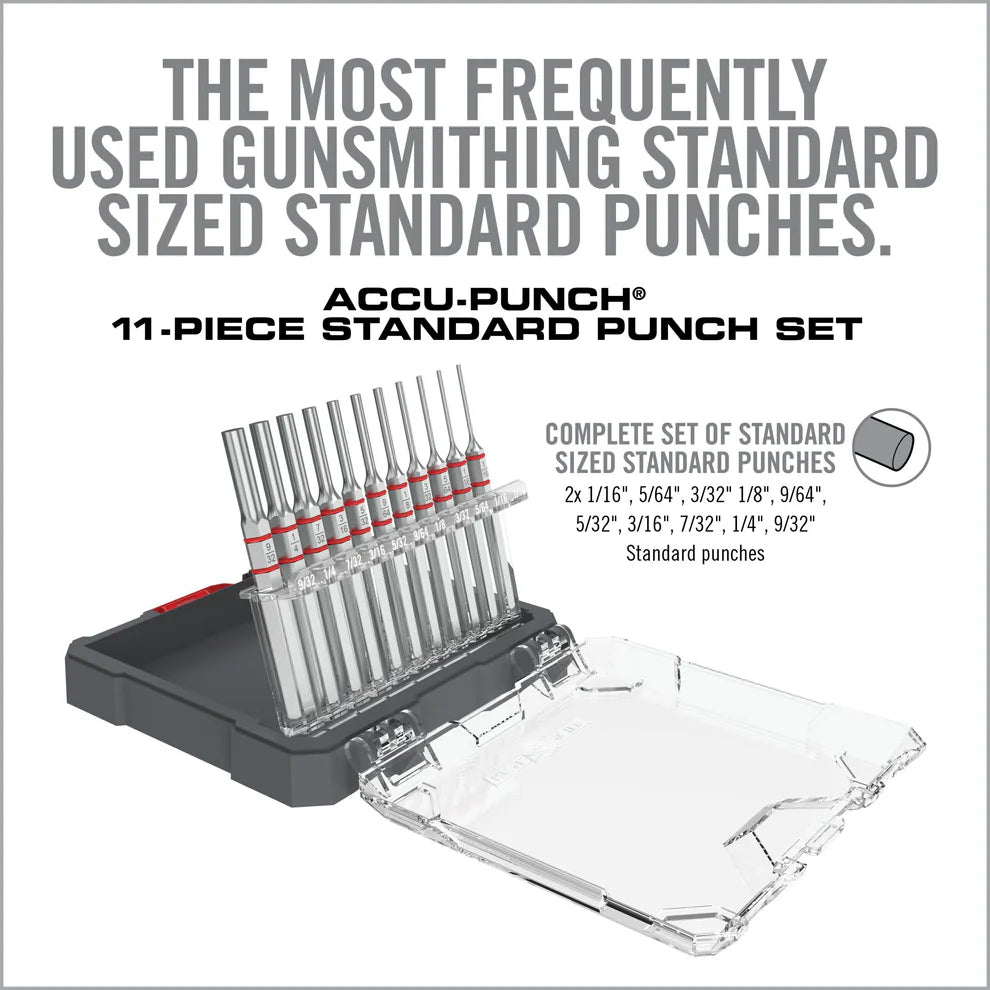 HCC Tactical Accu-Punch 11-piece pin punch set displayed on a clean surface with various punch sizes visible.