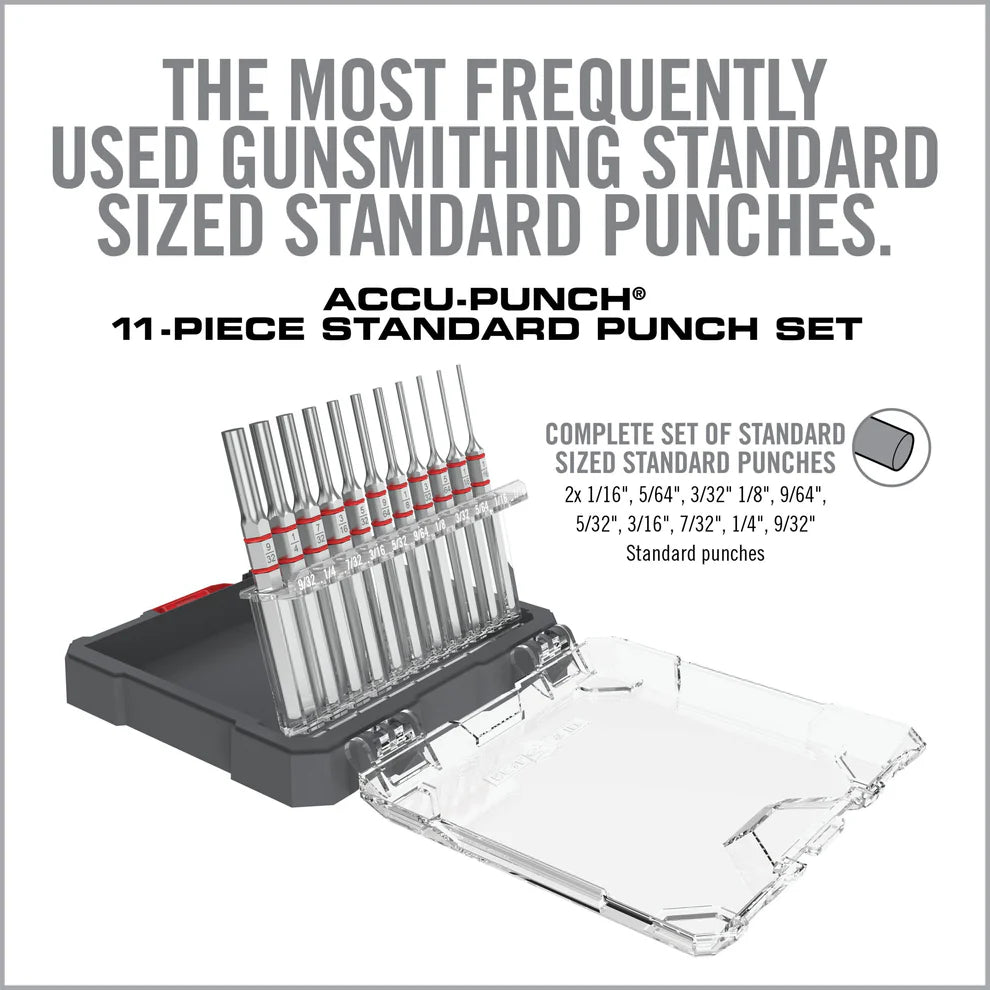 HCC Tactical Armorer’s Master Hammer and 11-piece Accu-Punch pin punch set for cleaning and maintenance, with various tools laid out.