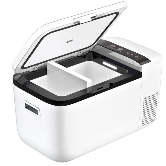 Inca Overland Outfitters GO20 Dual Zone 12V portable freezer by ICECO, white 20L compact refrigerator with dual temperature zones.