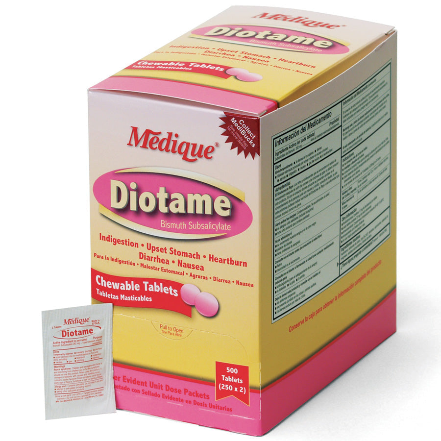 Diotame medicine box containing 500 doses, featuring clear labeling and packaging design.