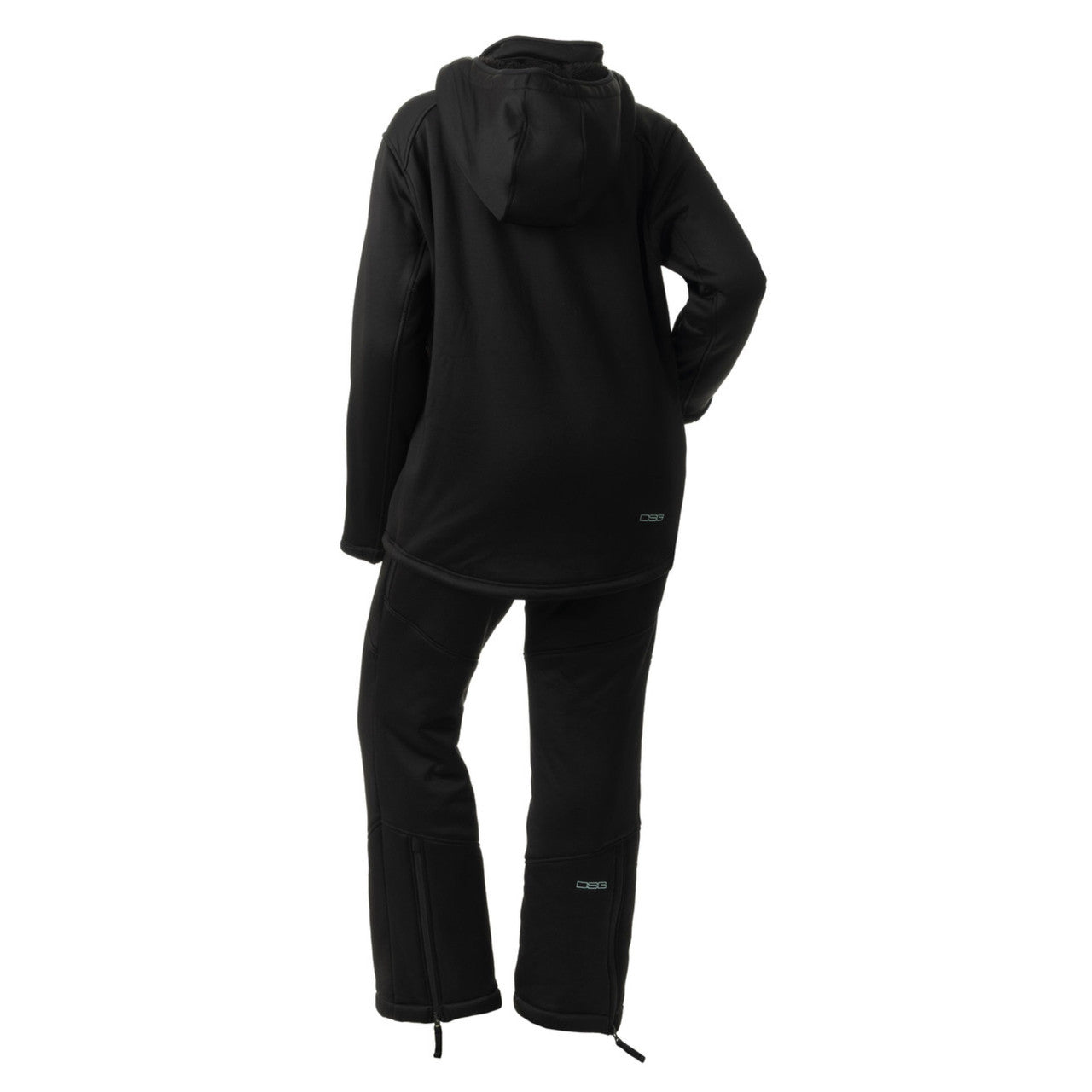 Gray Breanna 2.0 Pullover by DSG OUTERWEAR displayed on a hanger with a close-up view of the fabric and design details.