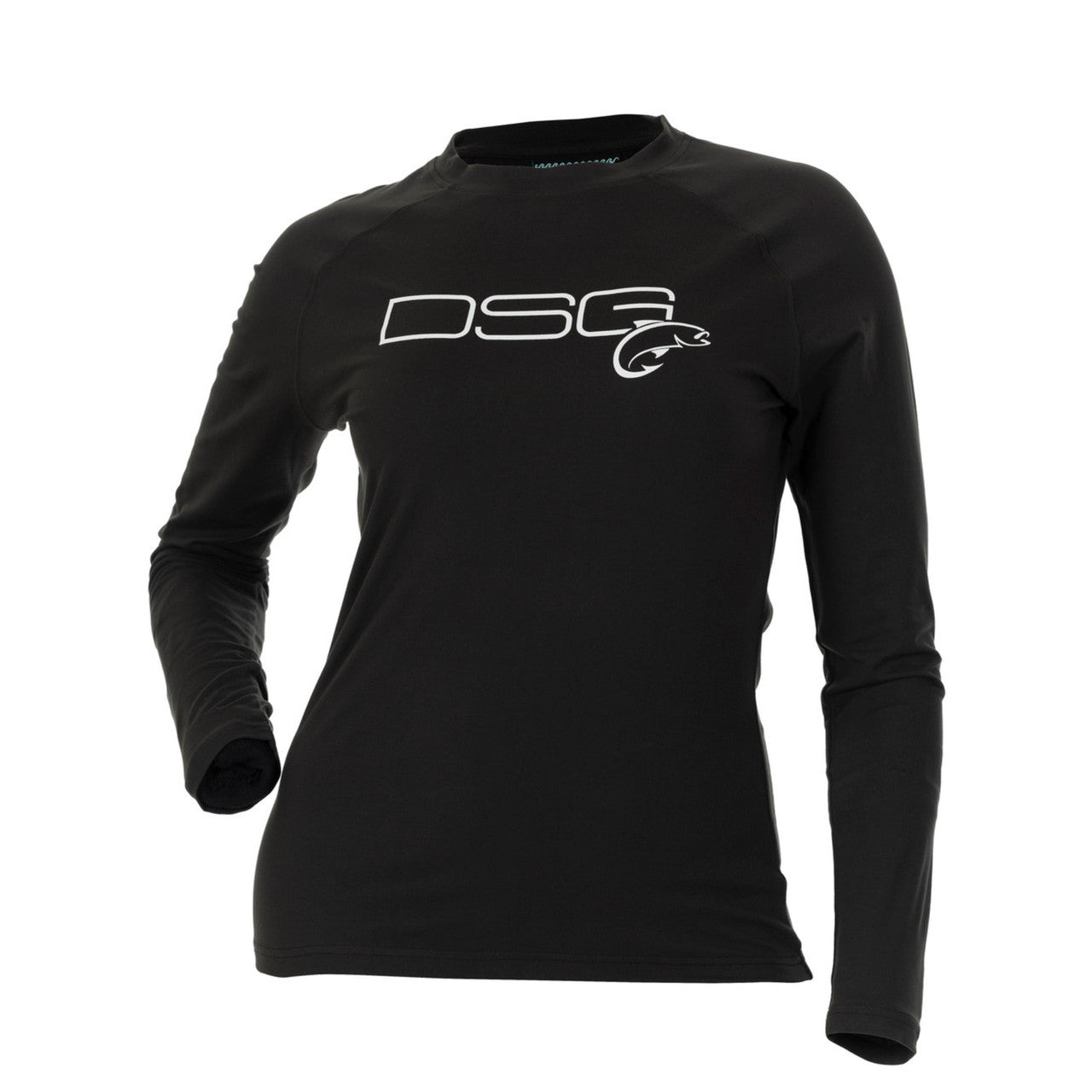 Solid fishing shirt by DSG OUTERWEAR with UPF 50+ sun protection, shown in a flat lay view with short sleeves and lightweight fabric.