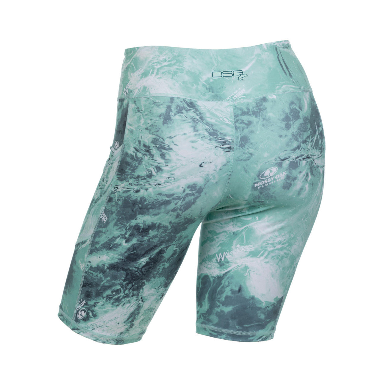 High waisted boat shorts by DSG OUTERWEAR with UPF 50+ sun protection, shown in a neutral color, front view with belt loops.