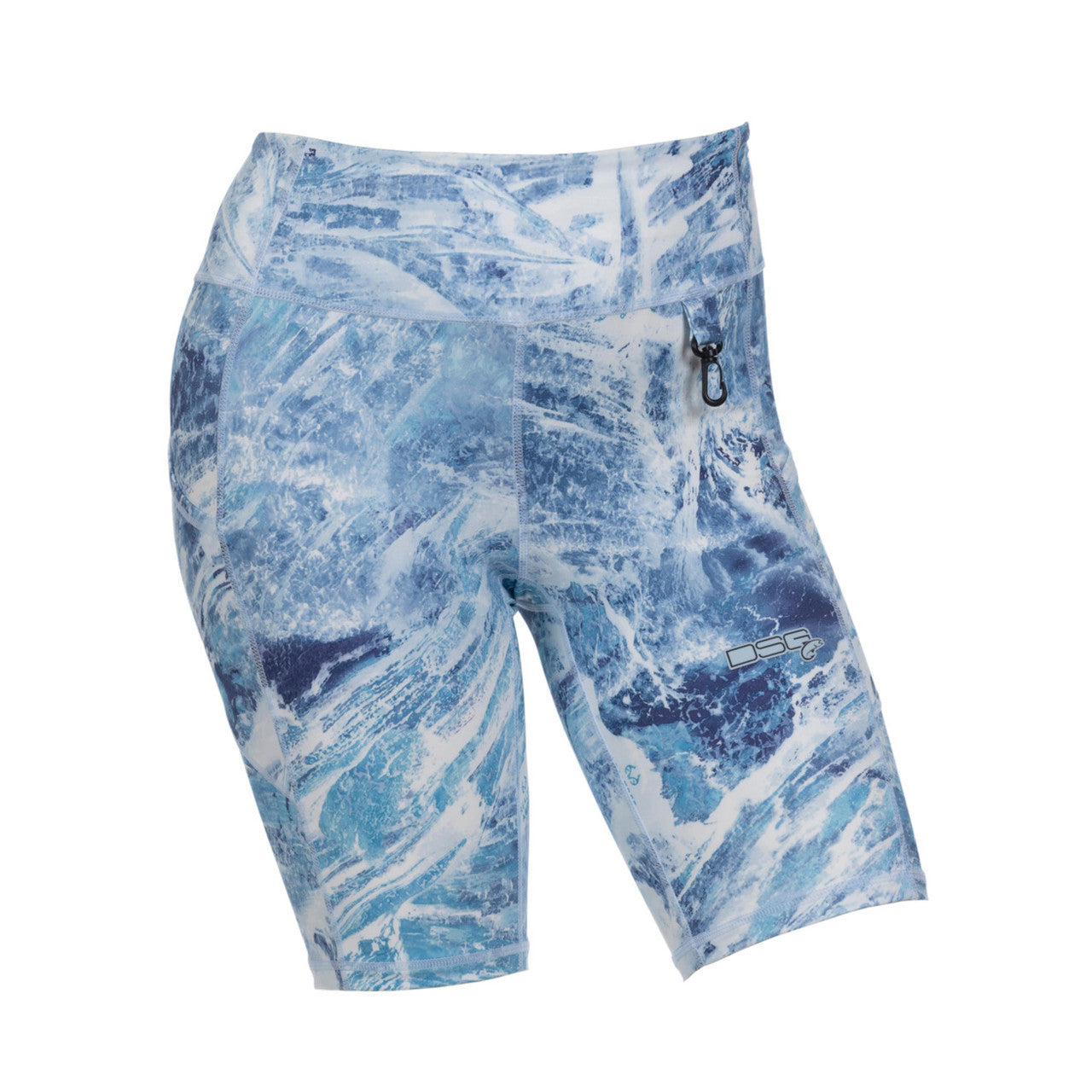 High waisted boat shorts by DSG OUTERWEAR featuring UPF 50+ sun protection, shown in a casual outdoor setting.