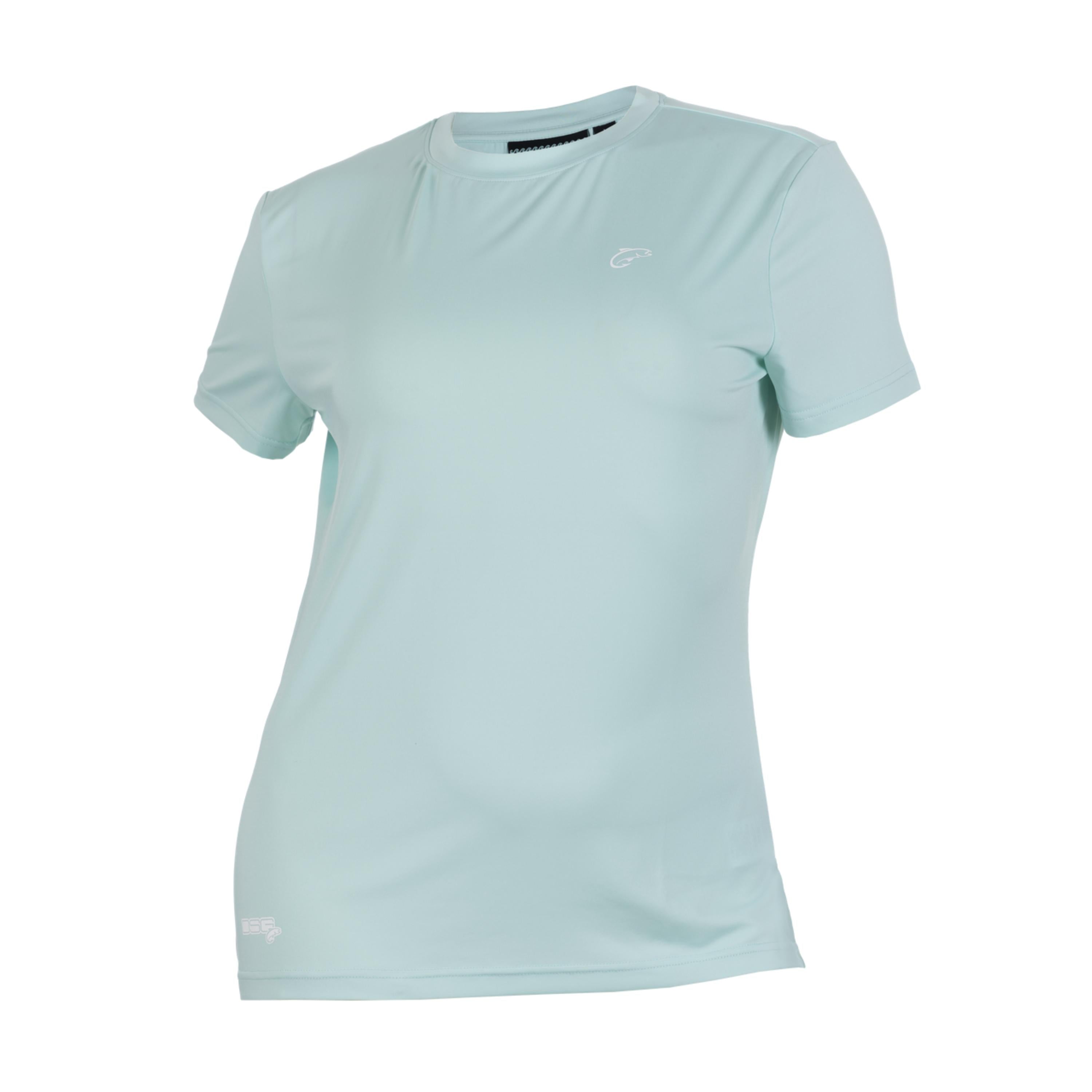 Light blue fitted short sleeve shirt with UPF 50+ from DSG OUTERWEAR, displayed on a mannequin.