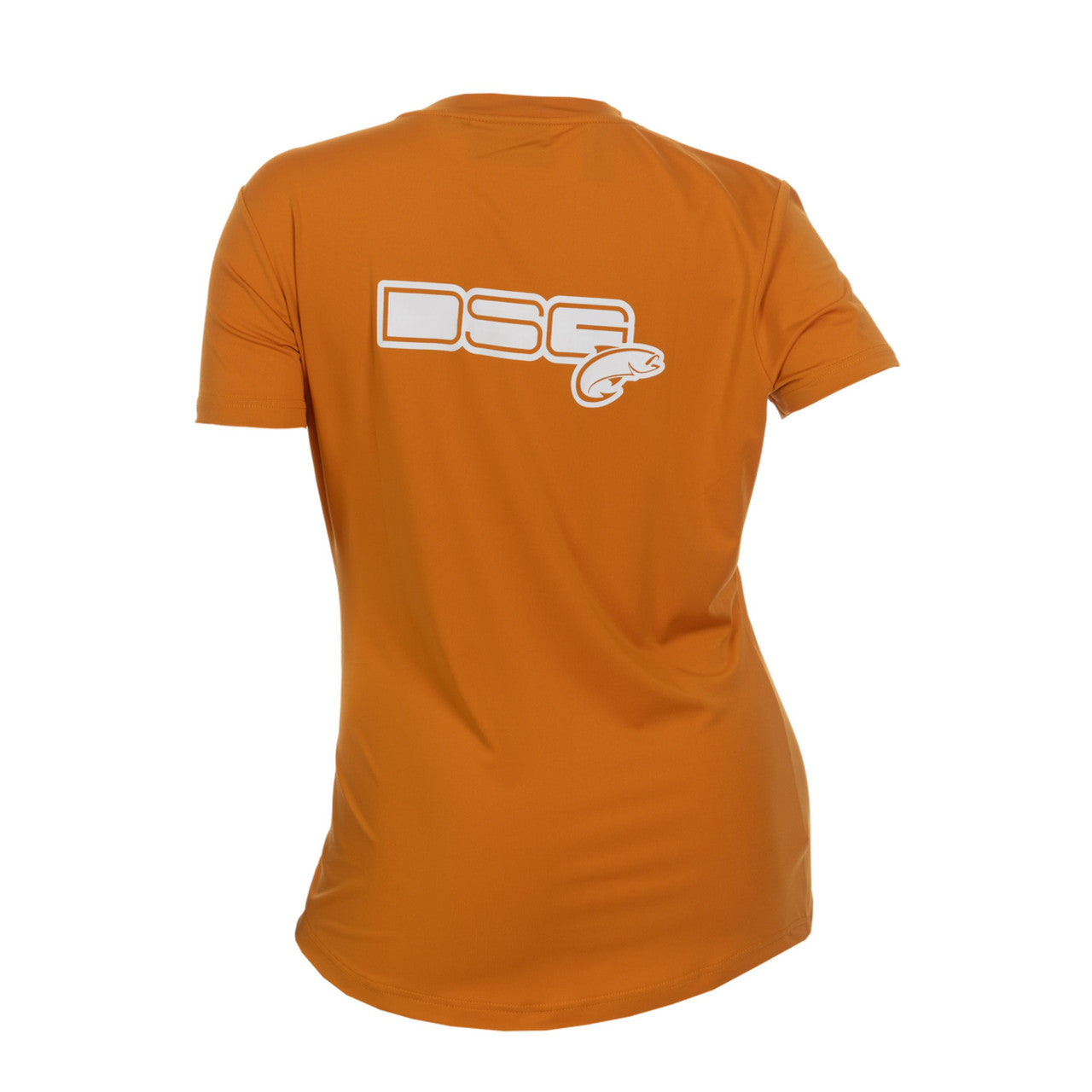 Light blue fitted short sleeve shirt from DSG OUTERWEAR with UPF 50+ sun protection, displayed on a plain background.