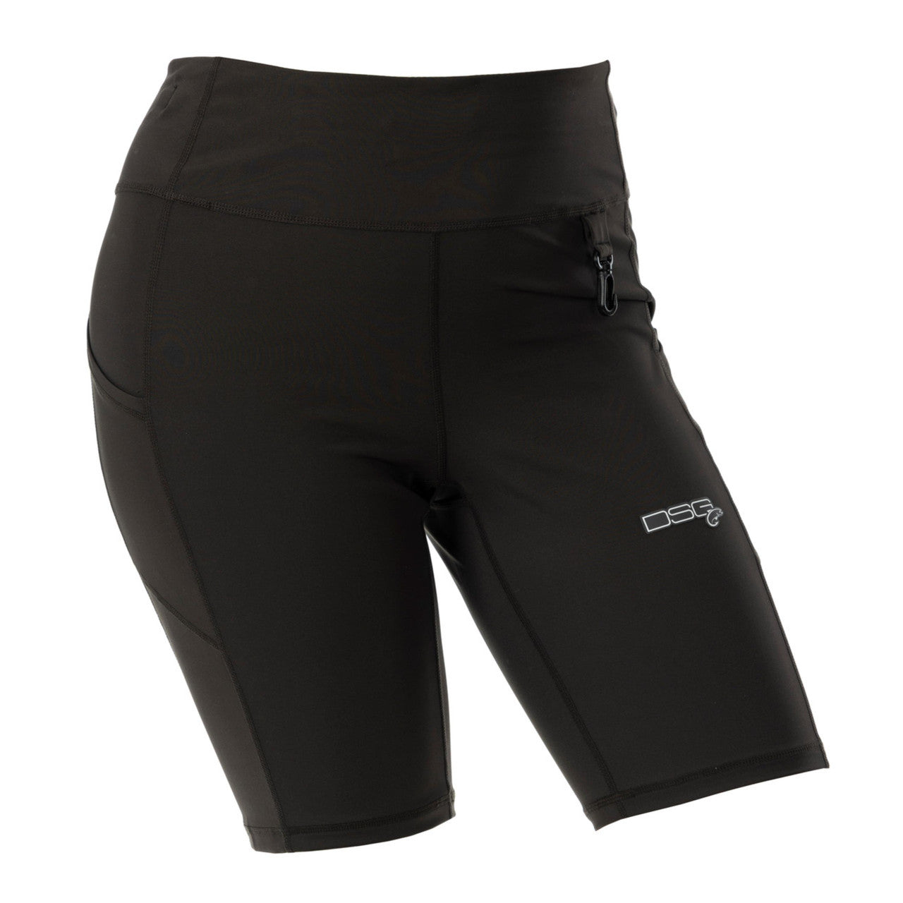 High waisted boat shorts by DSG OUTERWEAR featuring UPF 50+ sun protection, shown in a casual outdoor setting.
