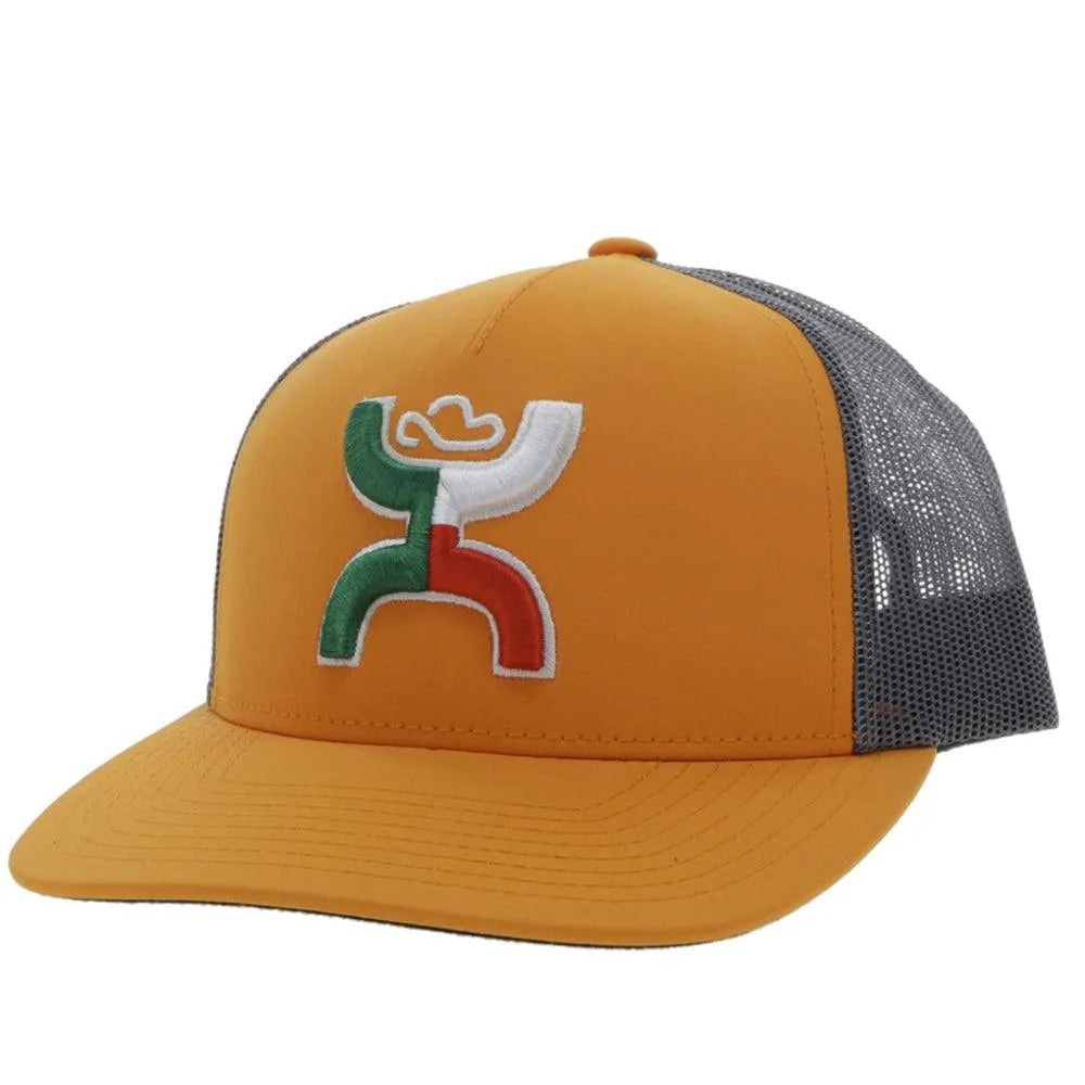 Orange and grey HOOey Boquillas trucker cap with mesh back and curved brim, stylish headwear from HatCountry.