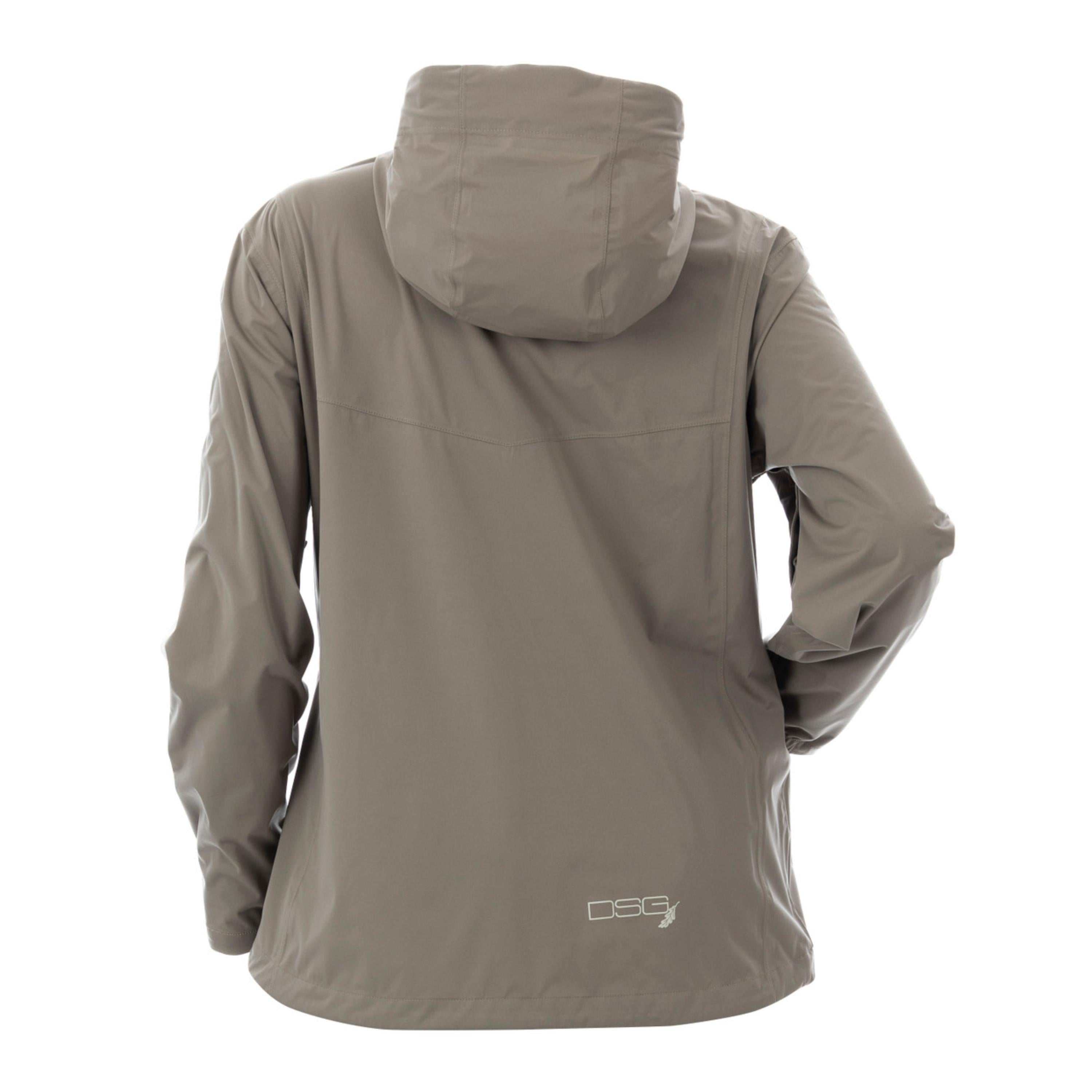 DSG OUTERWEAR Nova rain jacket in waterproof fabric, shown in a sleek design with hood and front zipper.